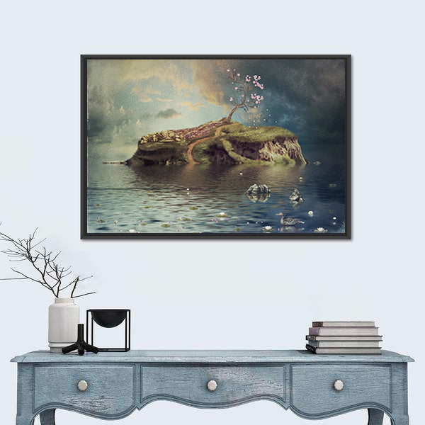 Calm River Island at Dusk Canvas Wall Art