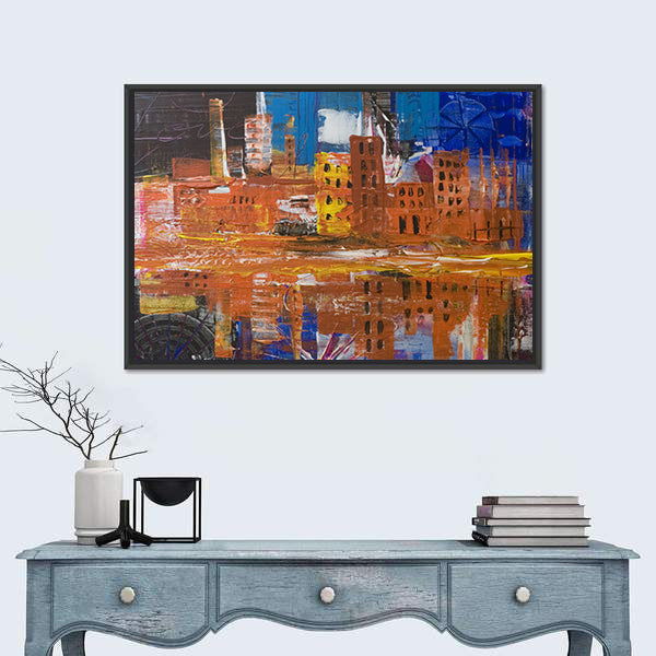 Metropolis Dusk Reflected Skyline Canvas Wall Art