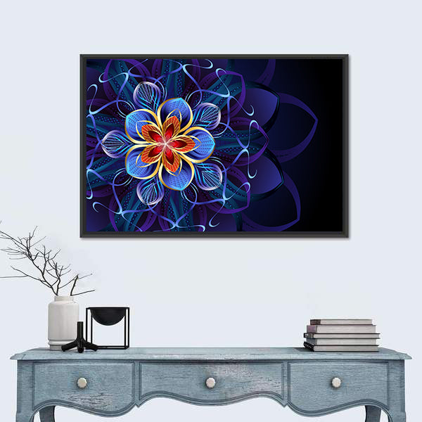 Navy Blue Geometric Flower Mandala Canvas Wall Art