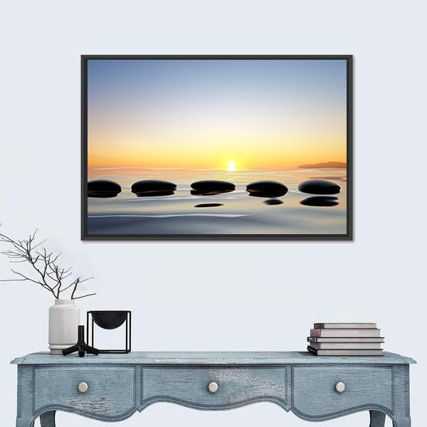 Zen Stones on Calm Lake Canvas Wall Art