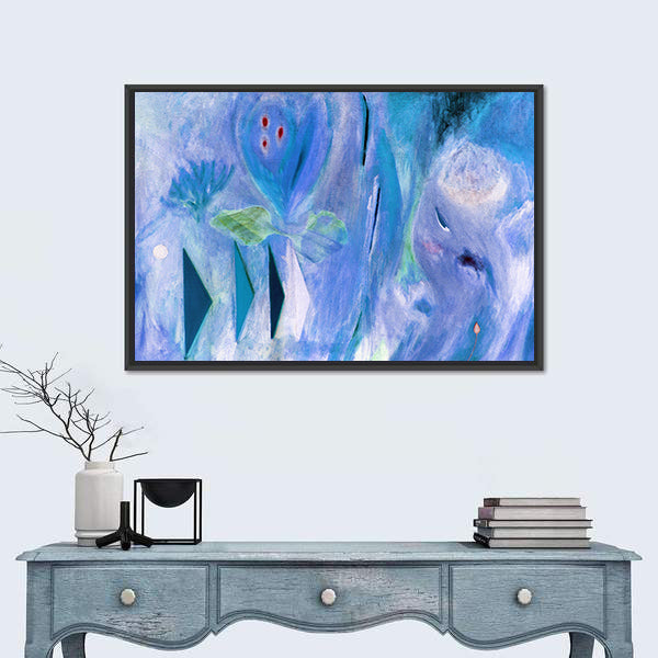 Dreamlike Blue Abstract with Stylized Face Canvas Wall Art
