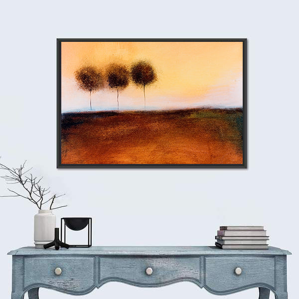 Abstract Three Trees in Autumn Field Canvas Wall Art