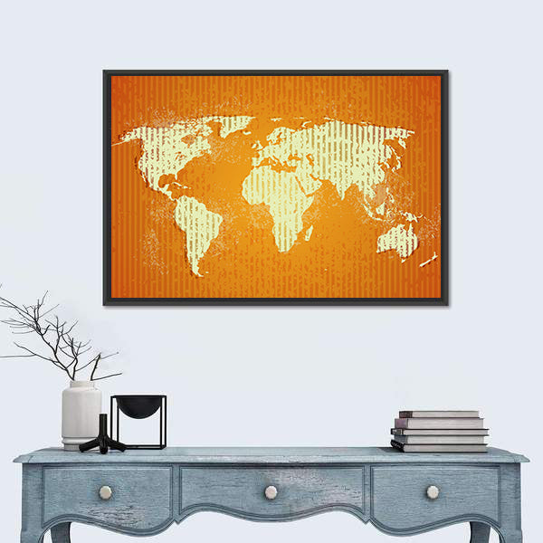Vintage Old World Map with Stripes Canvas Wall Art