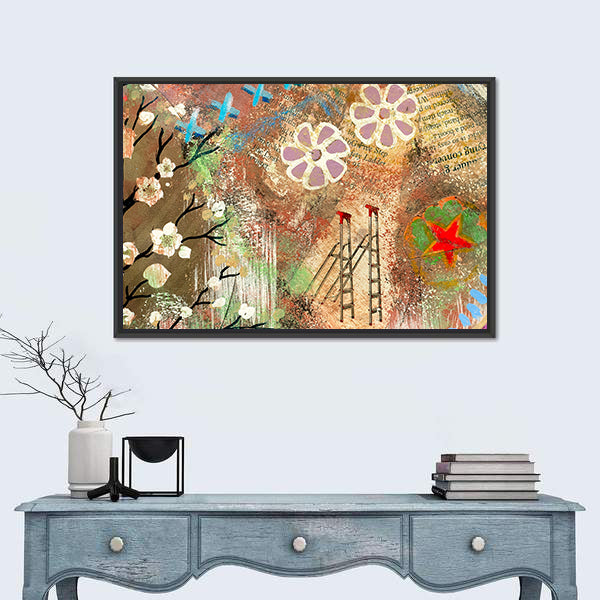 Vintage Cherry Blossom Collage Canvas Wall Art