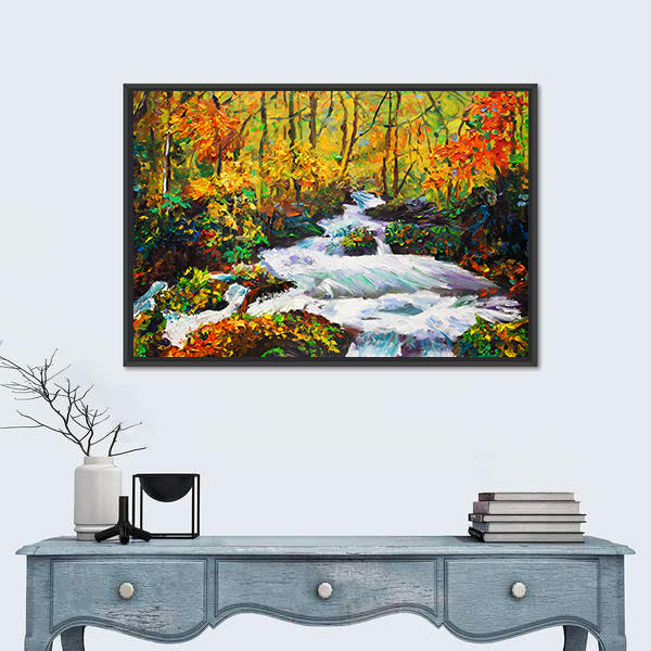 Autumn Maple Waterfall Canvas Wall Art