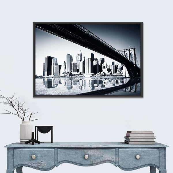 Manhattan Skyline Under Brooklyn Bridge Canvas Wall Art