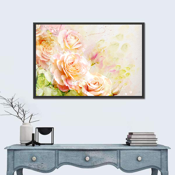 Soft Pastel Watercolor Roses Canvas Wall Art