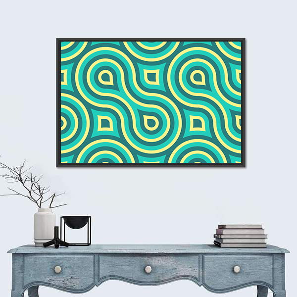 Retro Teal Geometric Pattern Canvas Wall Art