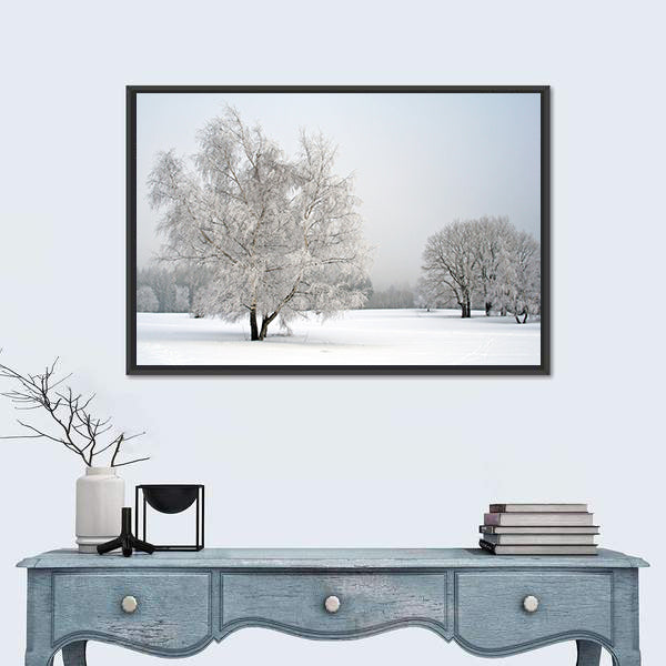 Frosted Trees in Snowy Field Canvas Wall Art