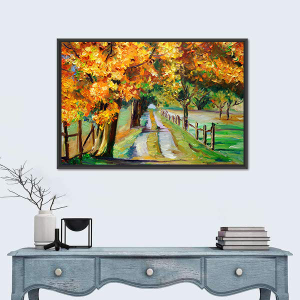 Country Road Through Golden Maples Canvas Wall Art