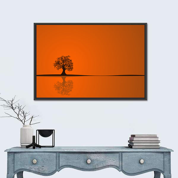 Solitary Tree at Sunset Reflection Canvas Wall Art