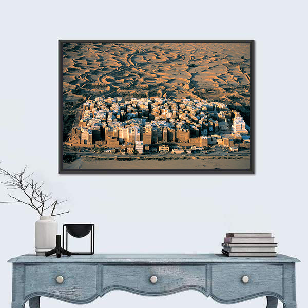 Desert Settlement at Golden Hour Canvas Wall Art