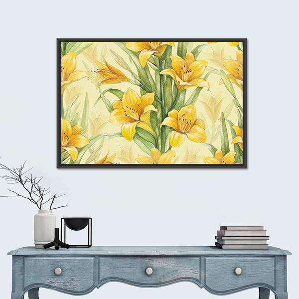 Yellow Lily Floral Pattern Canvas Wall Art