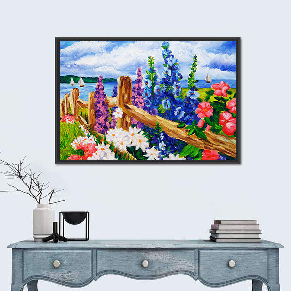 Summer Wildflowers by Split-rail Fence Canvas Wall Art