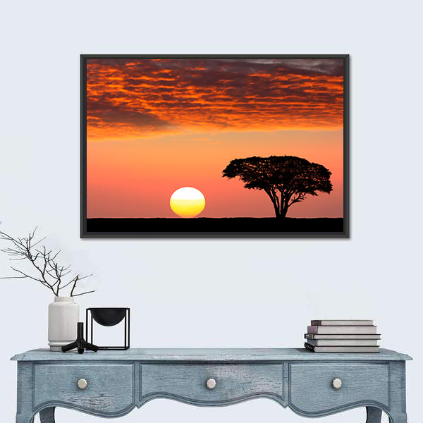 Sunset In The Serengeti Park In Tanzania Canvas Wall Art