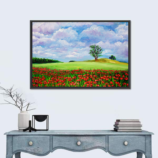 Red Poppy Field Landscape Canvas Wall Art