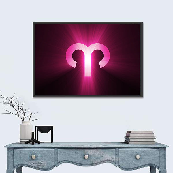 Aries Zodiac Symbol with Radiant Rays Canvas Wall Art