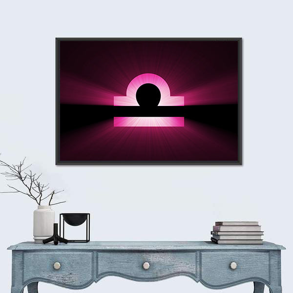 Glowing Magenta Libra Zodiac Symbol Canvas Wall Art