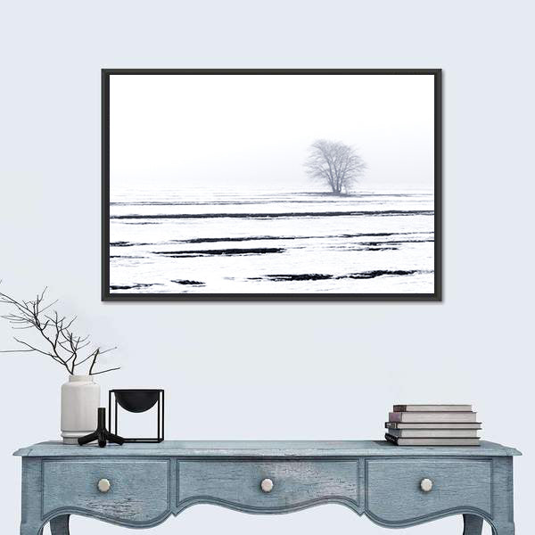 Solitary Tree in Snowy Field Canvas Wall Art