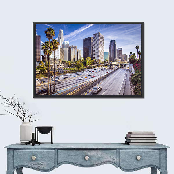 Downtown Los Angeles Highway and Skyline Canvas Wall Art