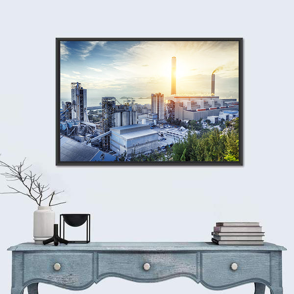 Glowing Petrochemical Plant at Sunset Canvas Wall Art
