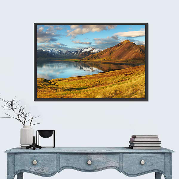 Iceland Mountains and Lake Reflection Canvas Wall Art