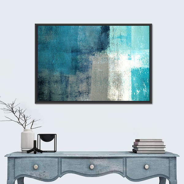 Layered Turquoise Abstract Rectangles Canvas Wall Art