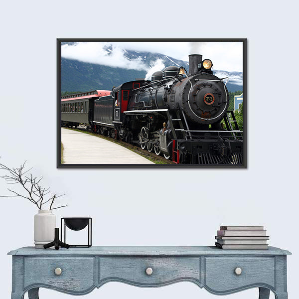 Number 73 Steam Locomotive Departing Station Canvas Wall Art