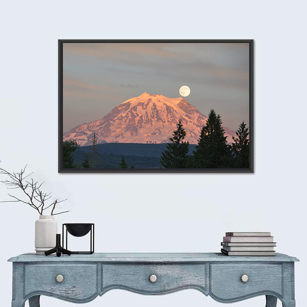 Supermoon Over Mount Rainier Canvas Wall Art