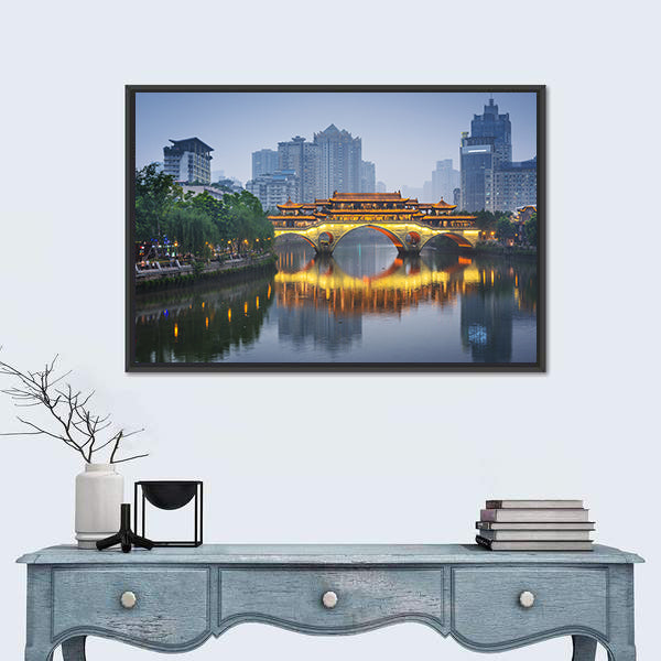 Anshun Bridge on Jin River Chengdu Canvas Wall Art