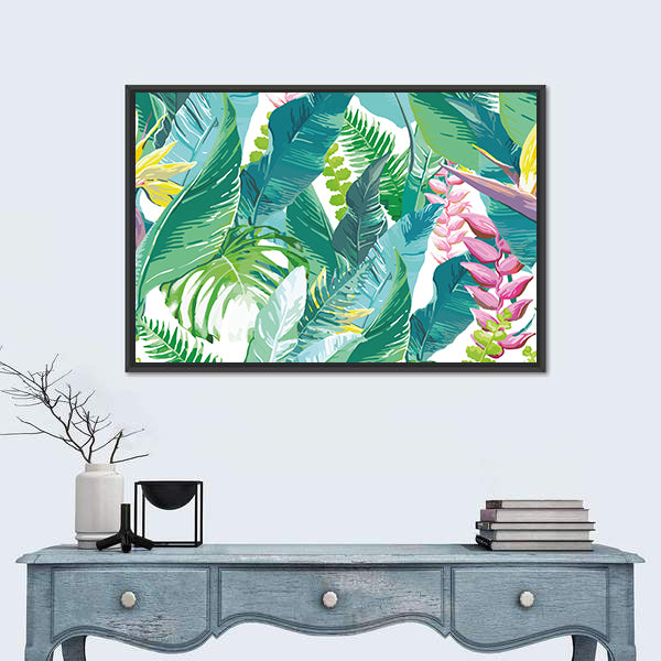 Exotic Tropical Leaves and Flowers Canvas Wall Art