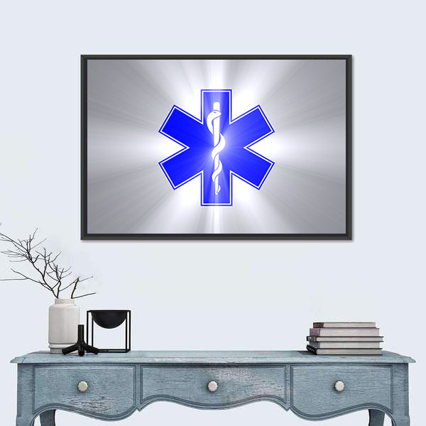 Star of Life with Rod of Asclepius Canvas Wall Art