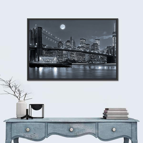 Brooklyn Bridge and Lower Manhattan by Moonlight Canvas Wall Art