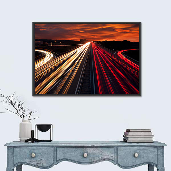 Motorway Light Trails at Sunset Canvas Wall Art