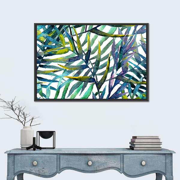 Abstract Tropical Leaves in Teal and Green Canvas Wall Art