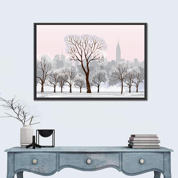 Snow Alley with Empire State Silhouette Canvas Wall Art