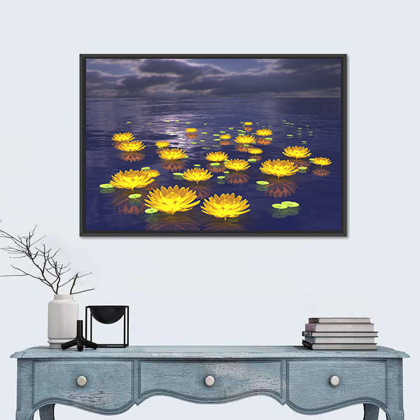 Yellow Water Lilies at Twilight Canvas Wall Art