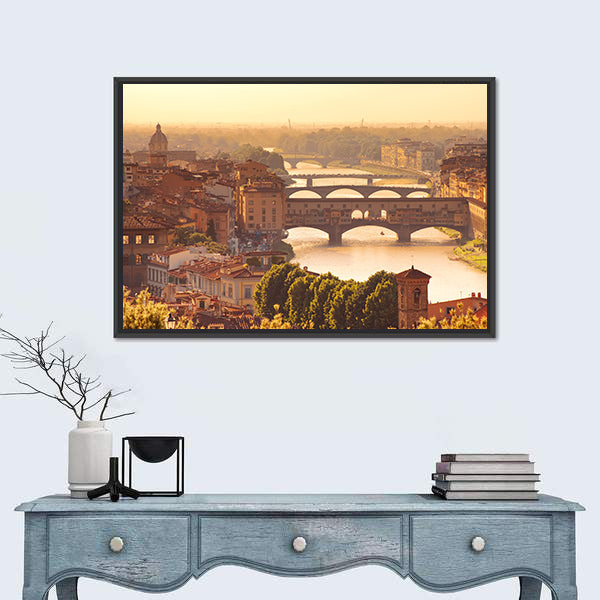 View To Bridge Ponte Vecchio In Florence Italy Canvas Wall Art