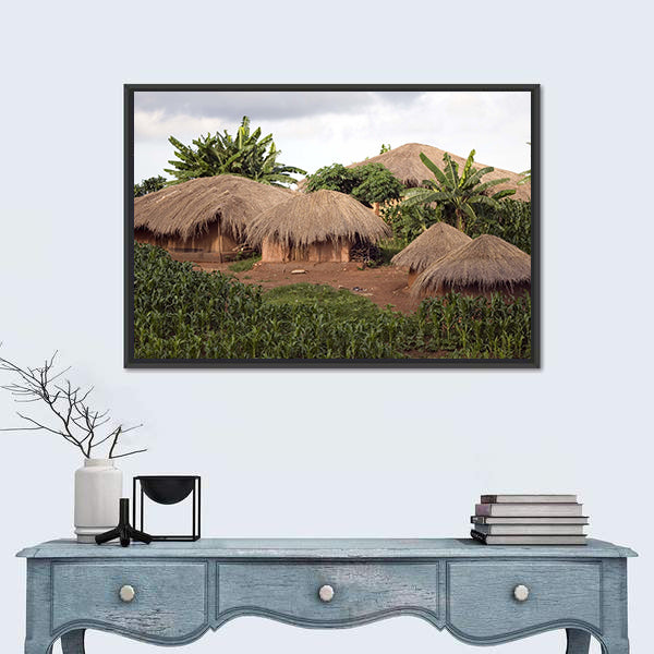 Thatched Huts In Small Village In Rural Malawi Africa Canvas Wall Art