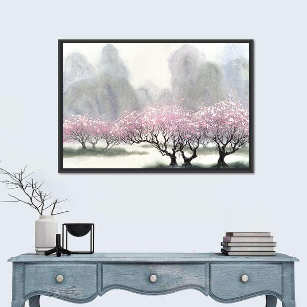 Misty Spring Cherry Blossom Orchard Canvas Wall Art