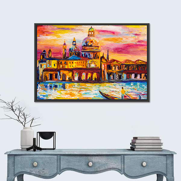 Venice Sunset Gondola Impression Canvas Wall Art