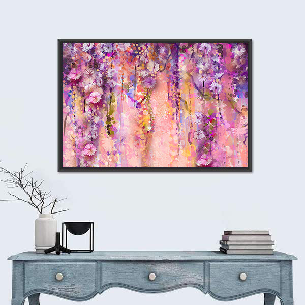 Wisteria Blossoms in Purple and Pink Canvas Wall Art