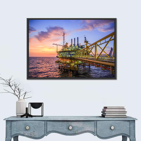 Offshore Oil Rig at Sunset Canvas Wall Art