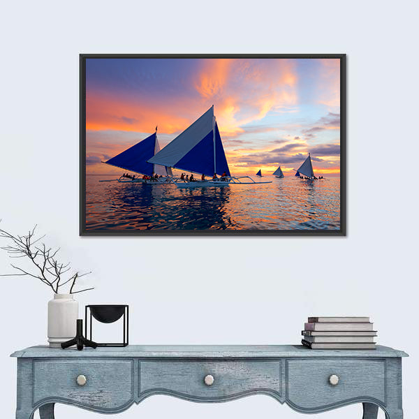 Sailboats at Boracay Sunset Canvas Wall Art