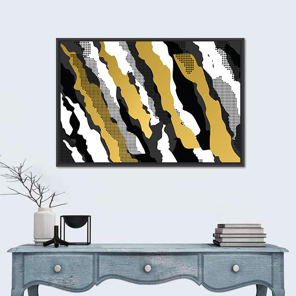 Golden Abstract Camouflage Pattern Canvas Wall Art