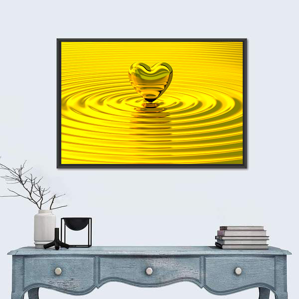 Golden Heart Over Liquid Ripples Canvas Wall Art