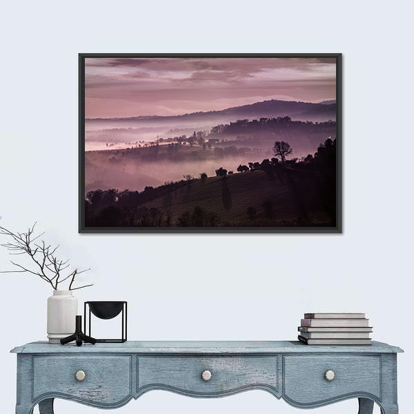 Purple Misty Hills at Dawn Canvas Wall Art