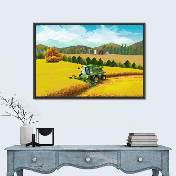 Combine Harvester in Golden Wheat Canvas Wall Art
