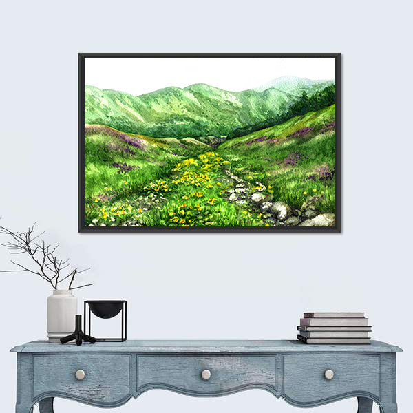 Summer View of Mountain Valley Canvas Wall Art
