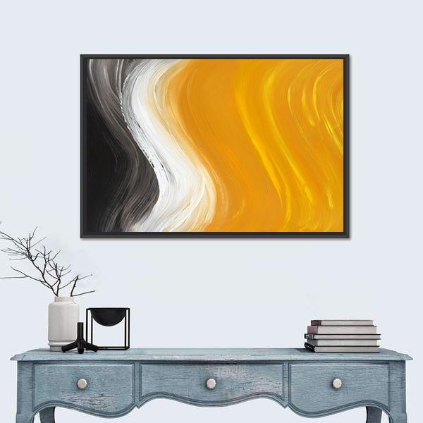 Oil Painted Curves in Black, White and Yellow Canvas Wall Art
